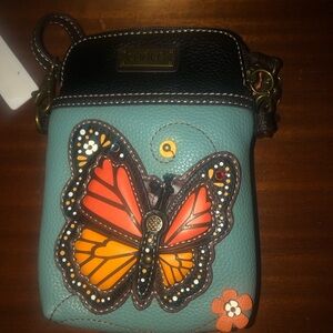 CHALA Teal Crossbody Bag with Orange Butterfly Applique- 65A $30 or $25 w/offer